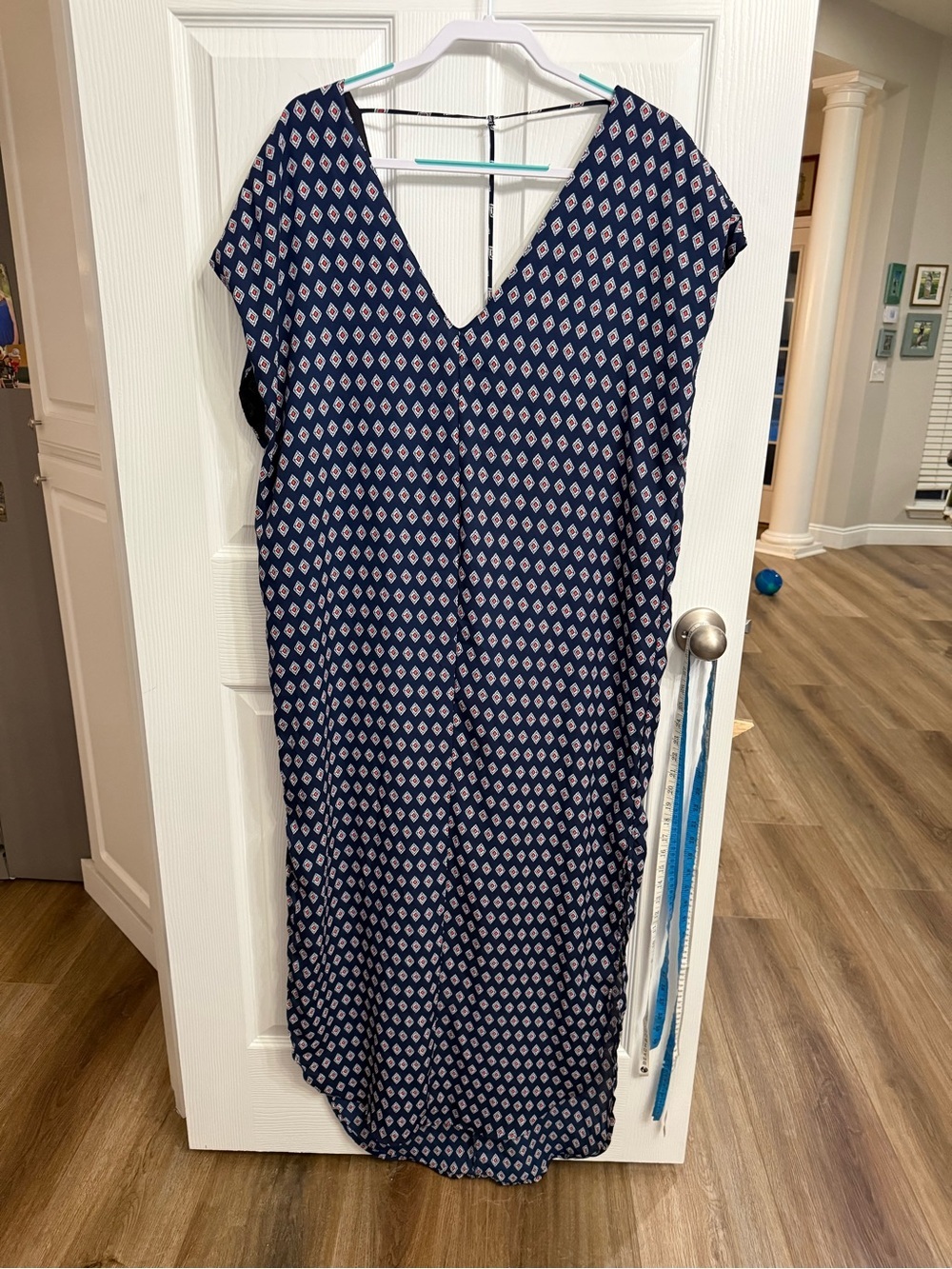 Free People Navy Blue Geo Print Maxi Dress Boho Open Back Made USA Size Large